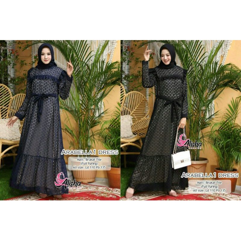 Arabela baju gamis pesta brokat tile maxi dress