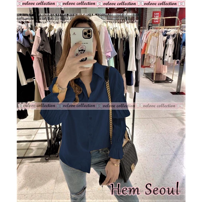 KALANTHA FASHION Hem Karina Kemeja Wanita Terbaru Model Kekinian Kemeja Wanita Kasual Gaya Korea-5