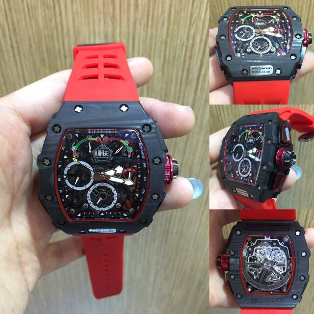 JAM TANGAN PRIA LIMITED EDITION RM 53-03/01 MCLAREN BLACK CARBON AUTOMATIC ULTIMATE SWISS CLONE