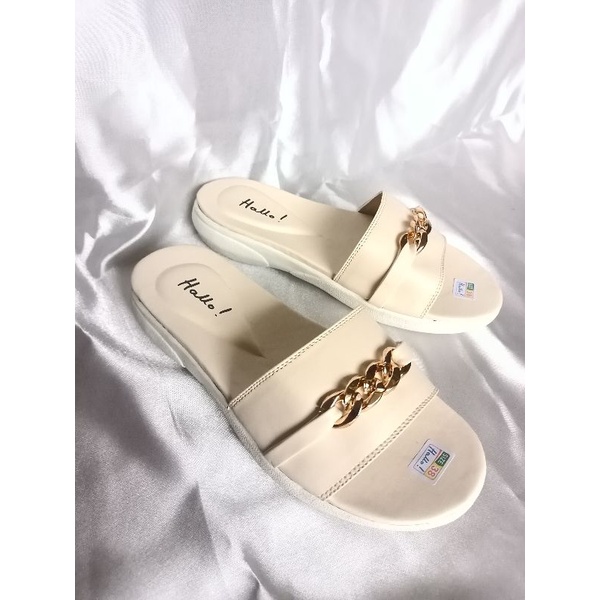 Hello! Slip On Sandal Platform Sendal Fashion Cewek Korean style (Hello Rantai Tiara)