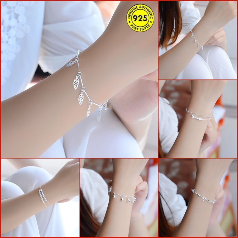 4s Grosir Solo || S925 Silver Heart Pendant Chain Bracelt Ladies Flower Bracelet || Gelang Silver Wanita