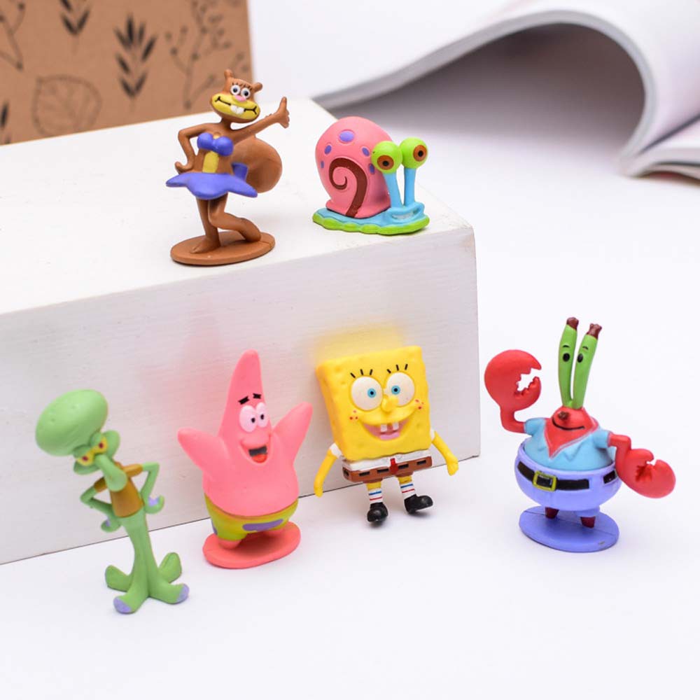 6pcs / Set Mainan Action Figure Model Kartun Spongebob Bahan Pvc Ukuran 3-6cm Untuk Dekorasi Desktop