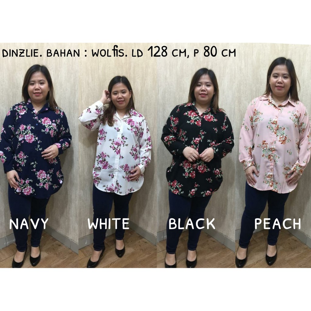 KEMEJA WANITA MODEL LENGAN PANJANG MOTIF BUNGA MAWAR BESAR BAHAN WOLFIS PREMIUM
