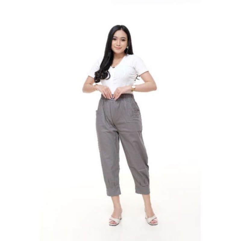 Celana Haruka Pants bahan Linen Crinkle - Celana Wanita Model 7/9 apa Korea - Celana Wanita Premium