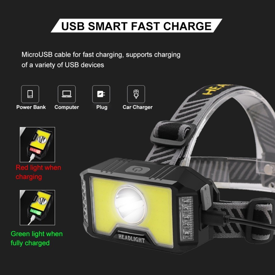 Barangunik2021-Senter Kepala 5Mode USB Rechhargeable Senter Kepala Multifunsional G12