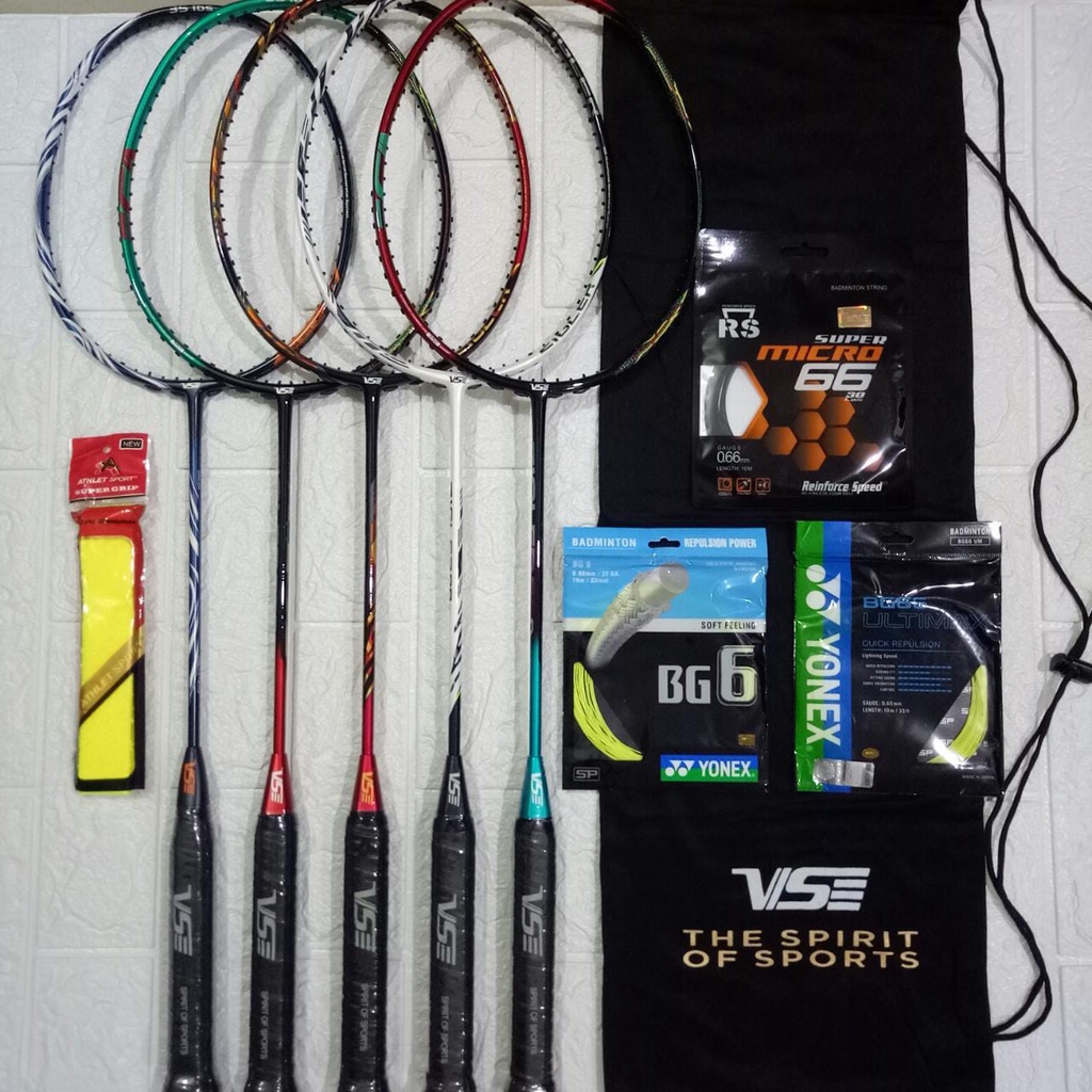RAKET BADMINTON VSE FREE PEMASANGAN SENAR + GRIP + TAS