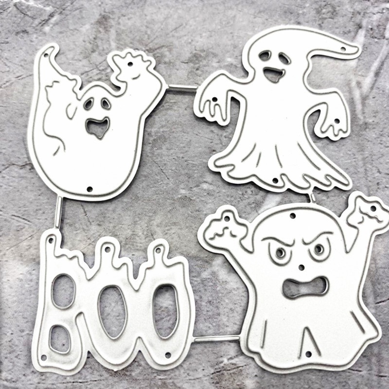 Cetakan Stensil Cutting Dies Motif Hantu Halloween Bahan Metal Untuk Scrapbook / Craft DIY