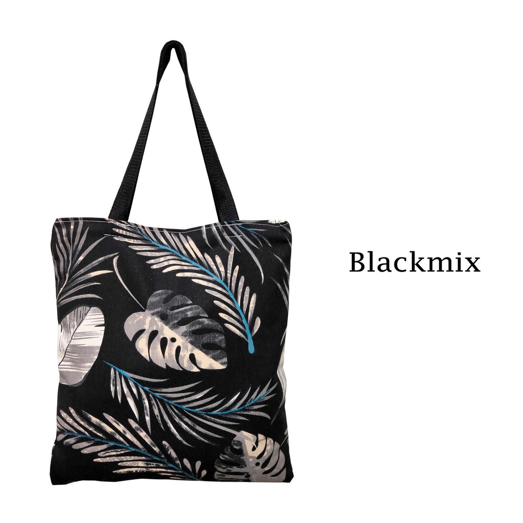 TOTE BAG / TOTEBAG KANVAS DENGAN RITSLETING KUAT DAN TRENDY / TAS TOTE MOTIF BLACKMIX