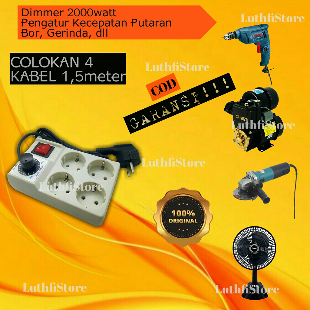 Pengatur Kecepatan Bor Grinda Gerinda Dimmer 2000 watt 4 colokan kabel 1.5meter putaran dinamo motor