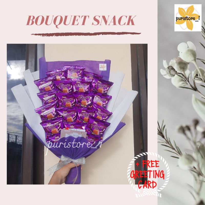 

BOUQUET PILLOW SNACK / BUKET SNACK / BUKET MAKANAN (FULL PILLOW UNGU) / KODE BS05