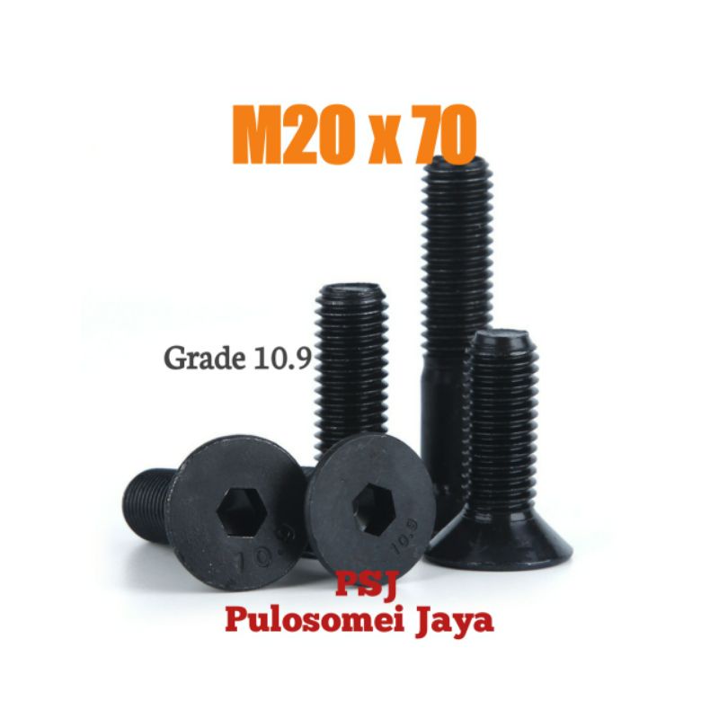 Baut JF L Baja M20 x 70 / Baut Verseng Baja M20 x 70 / Grade 10.9