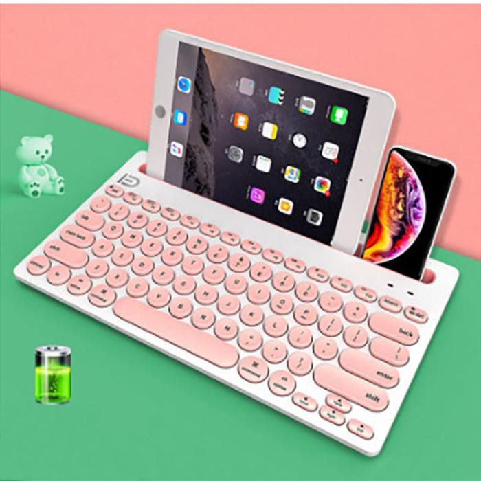 Keyboard Keyboard Bluetooth Smart Device Laptop - Merah Muda