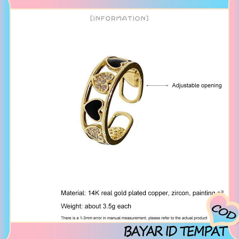 COD❤️ Cincin Ringan Mewah Hollow Keluar Berlian Imitasi Cinta Chic Advanced Adjustable Cincin Wanita-A.one