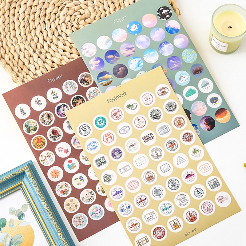 48 Pcs Stiker Bulat Warna-Warni Untuk Dekorasi Diary DIY