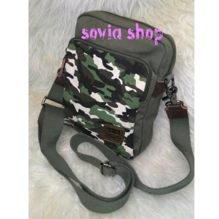 TAS KANVAS SELEMPANG MOTIF LORENG hijau army