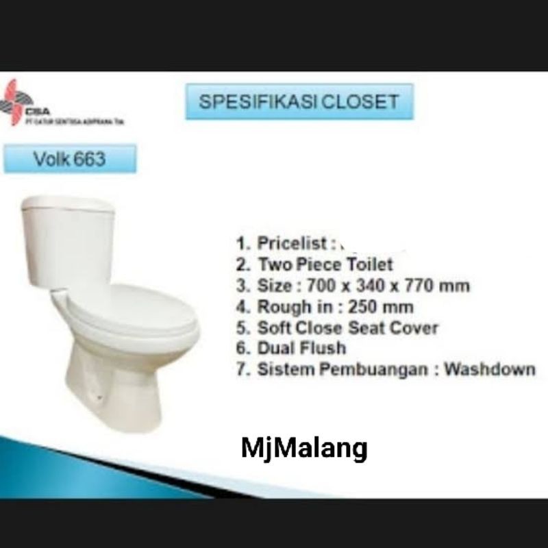 kloset duduk volk 663 white dual flush / closet duduk 1000% original