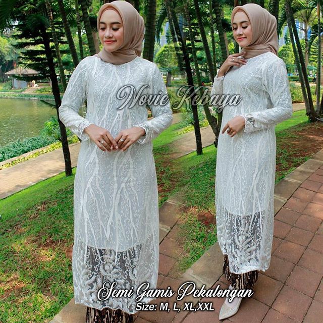Stelan Kebaya Semi Gamis Pekalongan Warna Putih / Kebaya Modern