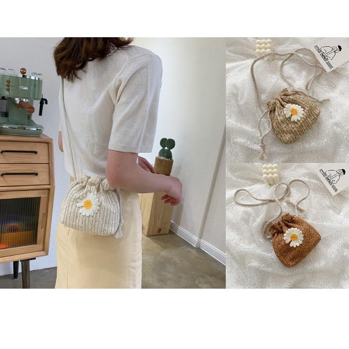 Promo Today Mouseman - Tas Selempang Rajut Motif Bunga Daisy / Tas Serut [KODE60]