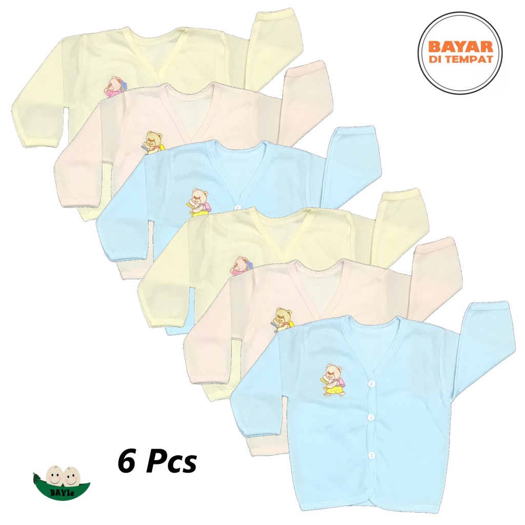 BAYIe -  6 Pcs  Baju Bayi Lengan Panjang Warna LILY Kualitas PREMIUM Bahan TC tebal umur 0-3 bulan