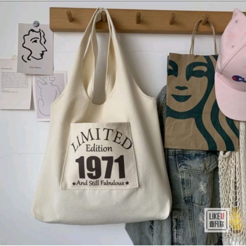 Totebag Vintage Saku Depan Populer Tas Tote-1971
