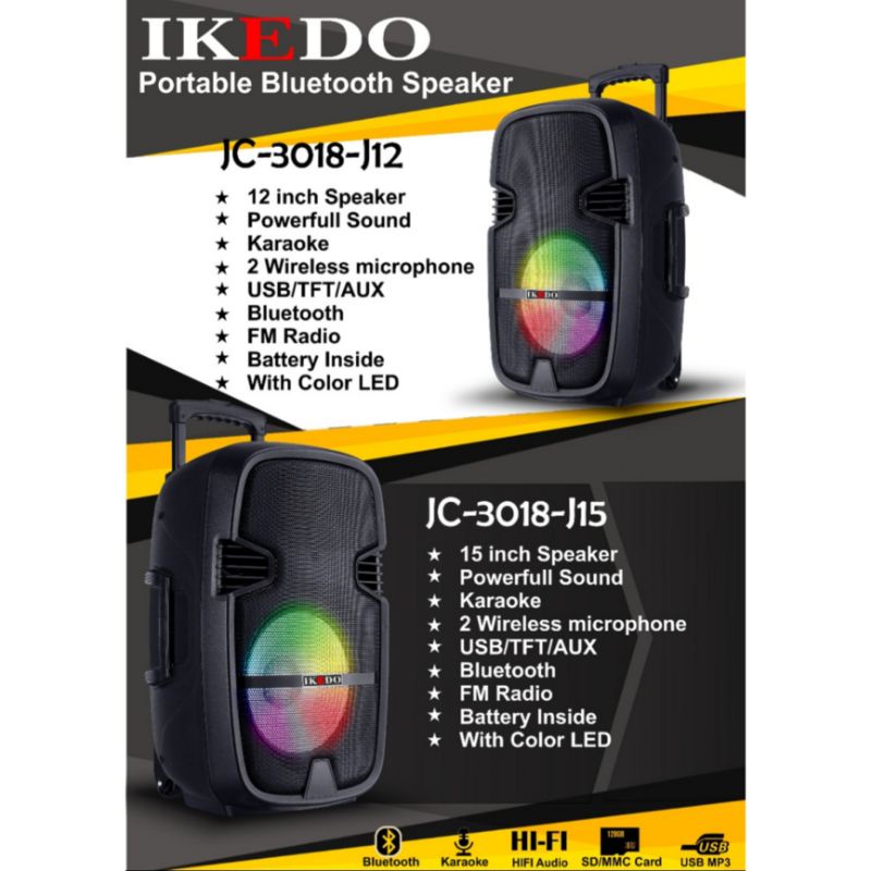 SPEAKER PORTABLE BLUETOOTH IKEDO 12 INCH JC3018