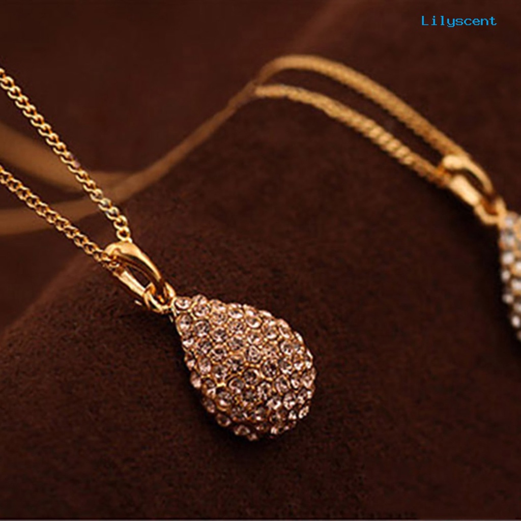 Kalung Rantai Liontin Berlian Imitasi Bentuk Waterdrop Adjustable Untuk Wanita