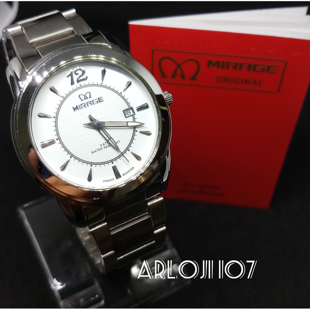 JAM TANGAN MIRAGE PRIA MA 8190 BRP-M SILVER WHITE ORIGINAL