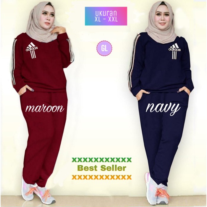 BAJU SENAM WANITA panjang Olahraga Trening pendek Gym peremp 64110 JUMBO Traning Set Adidas/ba O3P0