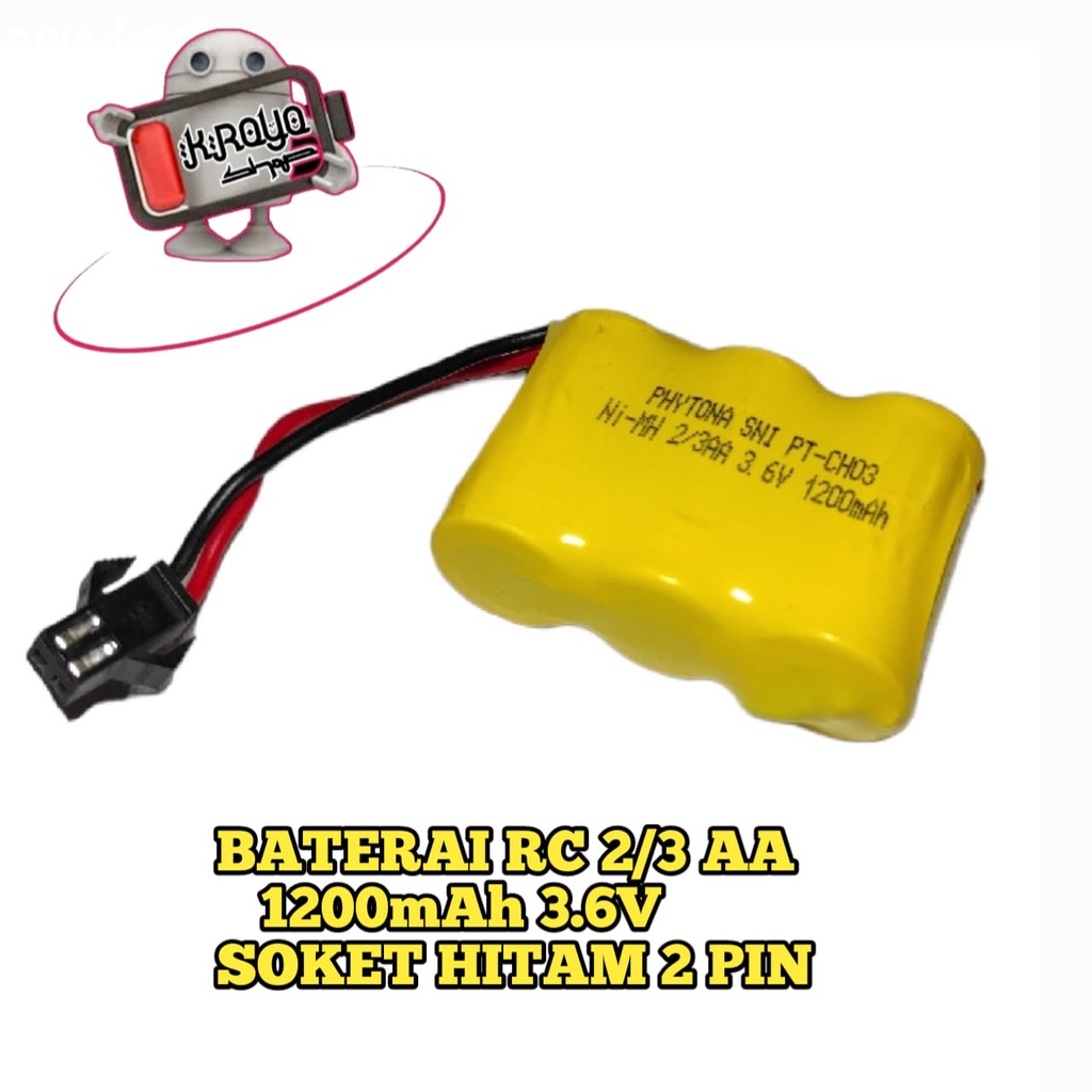 Baterai Mobil Remot Control 3x 2/3AA Ni-Cd 3.6volt - 2000mAh Socket Hitam