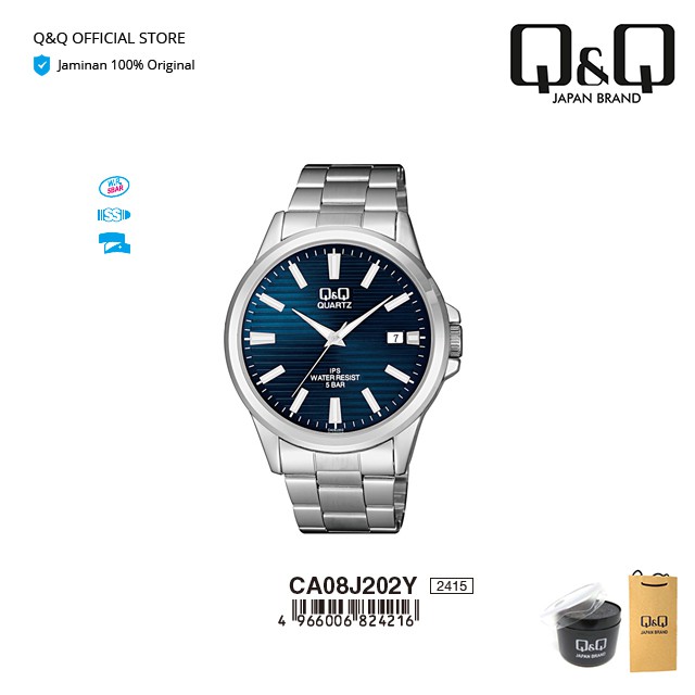 Q&Q QnQ QQ Original Jam Tangan Pria Arloji Fashion Analog Rantai Stainlesss Steel - CA08 CA08J Water