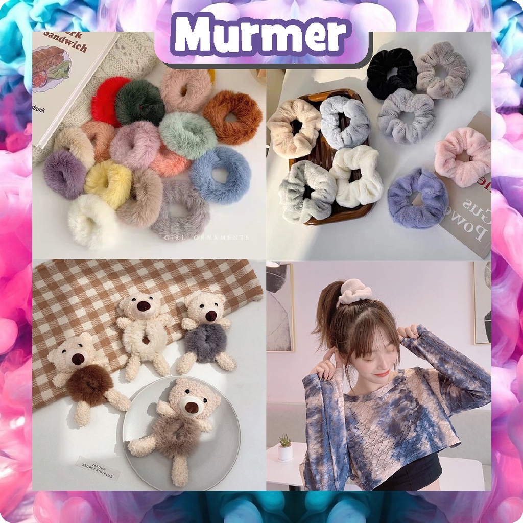 MurmerOfficial Ikat Rambut Scrunchie Ikat Rambut Korea Scrunchie Ikat Rambut Anak Rabbit Hair Bulu Halus Hair Band Scrunchie Korea Aesthetic R691