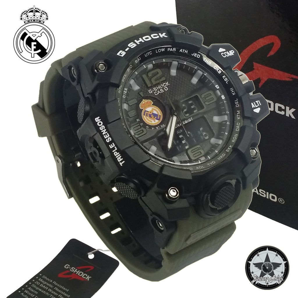 { EXCLUSIVE } JAM TANGAN REAL MADRID DUAL TIME (TALI HIJAU ARMY)