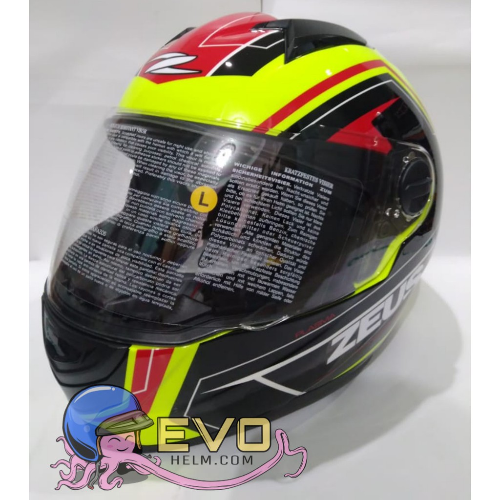 HELM ZEUS FULL FACE ZS-811 FLUO YELLOW / AL 5 RED - FREE SMOKE VISOR  ORIGINAL ( ONGKIR 2KG )