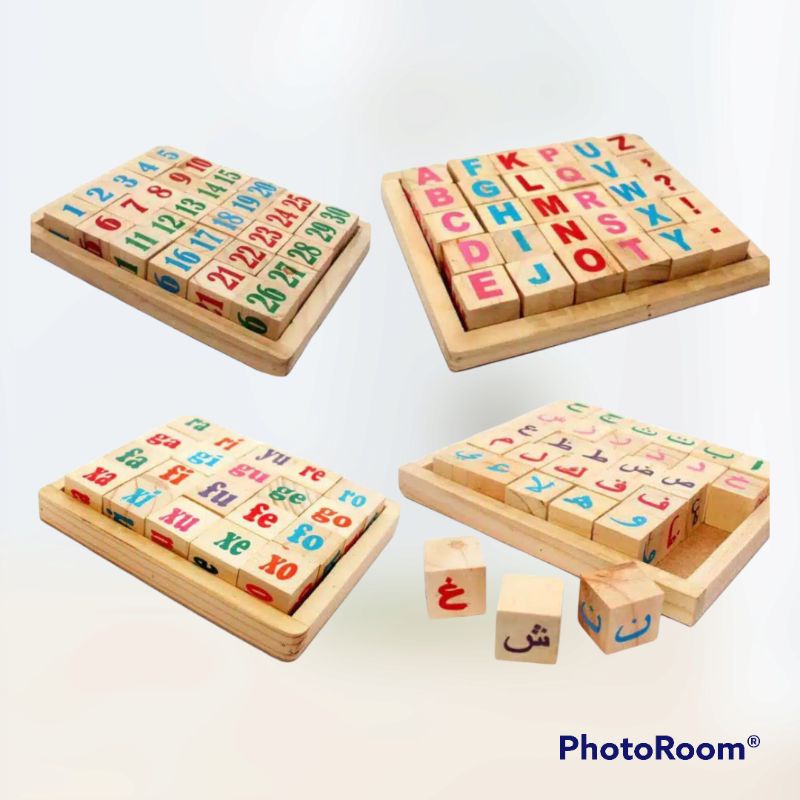 Mainan anak Edukasi BALOK KAYU HURUF ARAB ANGKA APE PAUD EDUKATIF