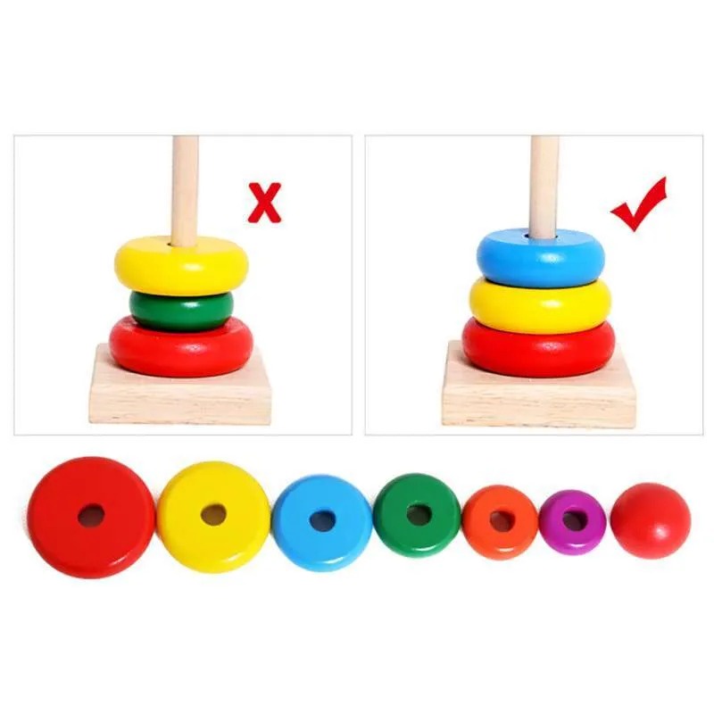 Rainbow Tower Mini Rainbow Tower Big Rainbow Tower Wooden Toys Balok Susun Mainan Kayu Mainan Balita Balok Kayu Mainan Edukasi