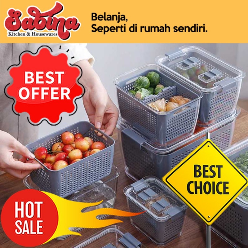 Kotak Kontainer Penyaring Penyimpanan Buah Sayur 1.7L Kitchen Storage