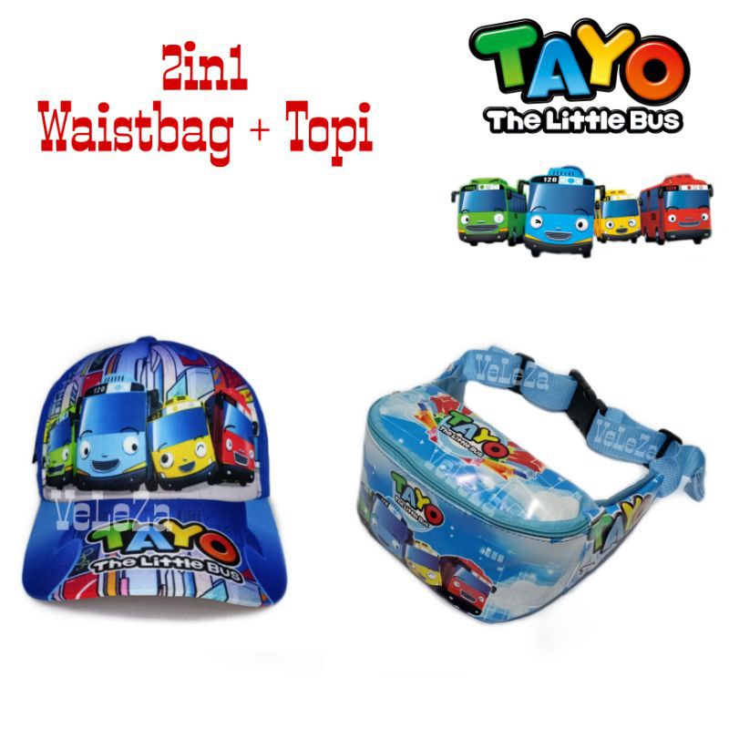 waistbag anak karakter 2in1 - tas selempang + topi