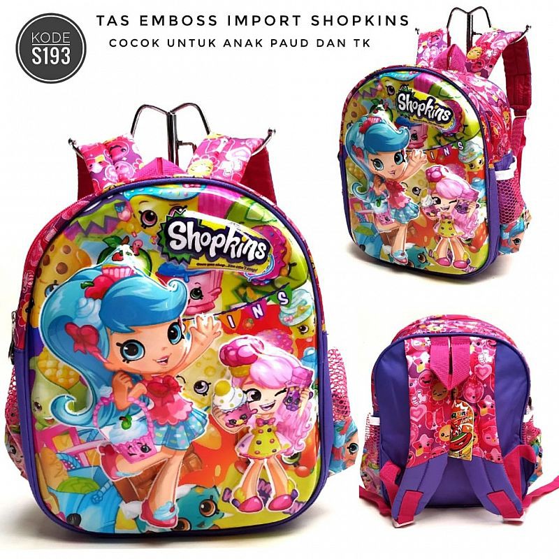 TAS ANAK CEWE EMBOSS SHOPKINS / UNICORN PAUD - TK