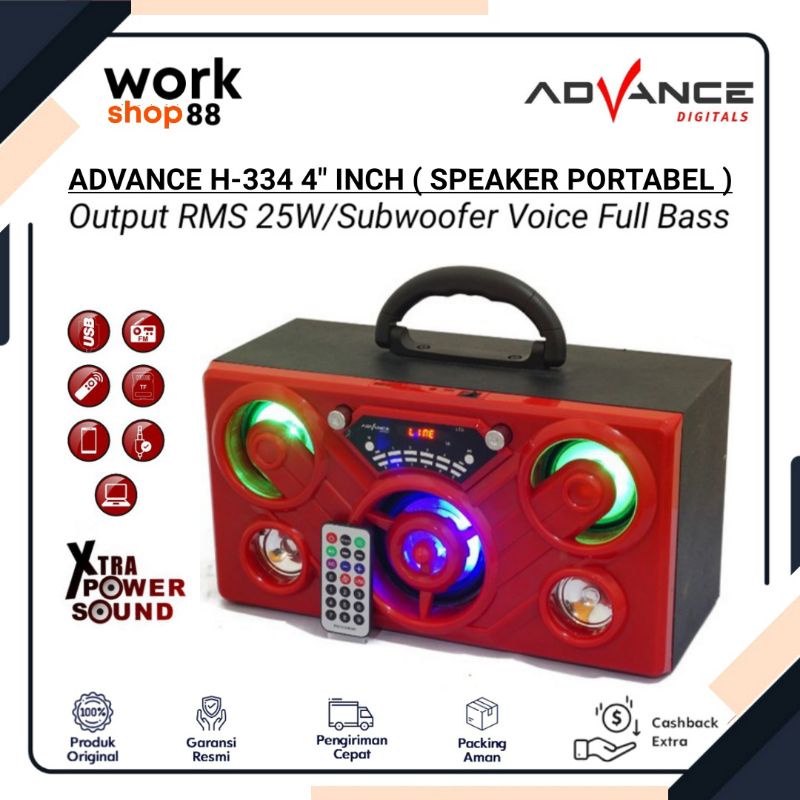 Baru Speaker Portabel Advance H-334 4 Inch Extra Power Sound Support USB Bluetooth - New Original Ga