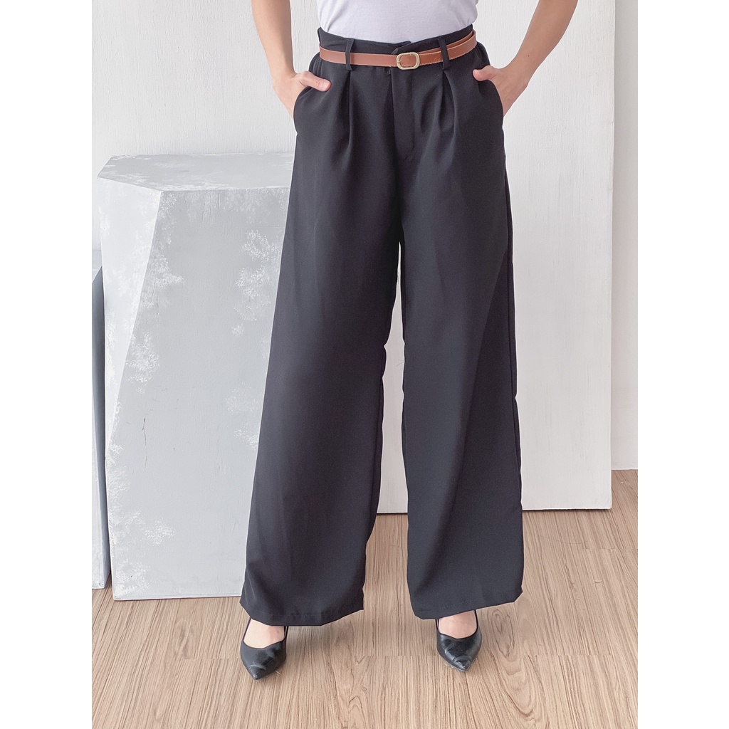 Hanna Pants Casual Celana Kekinian Formal Bawahan Panjang Bahan Premium Fashion Wanita-black