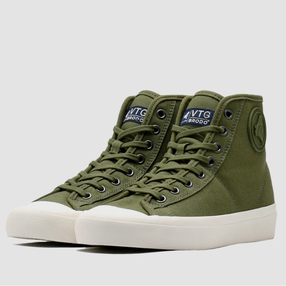 Sepatu Brodo Vintage/Vantage V2 Hi (Mocha/Navy/Fullblack/Teracota/Natural White/Black White/Camel/Olive)-Olive