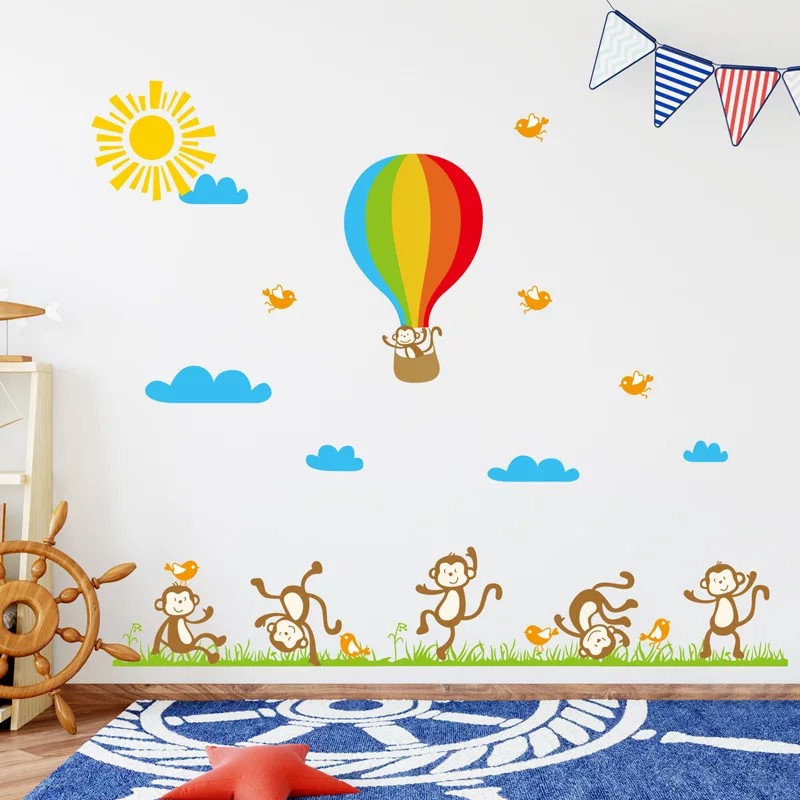 RELIZA WALL STICKER MONYET BALON UDARA MONKEY KIDS ANAK ANIMAL STIKER DINDING JM7121