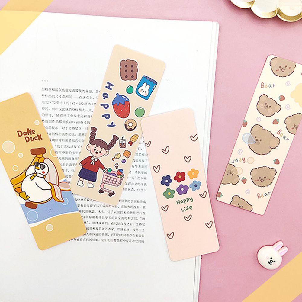 30pcs / Kotak Kertas Pembatas Buku Motif Beruang / Kelinci / Bunga Untuk Sekolah / Kantor