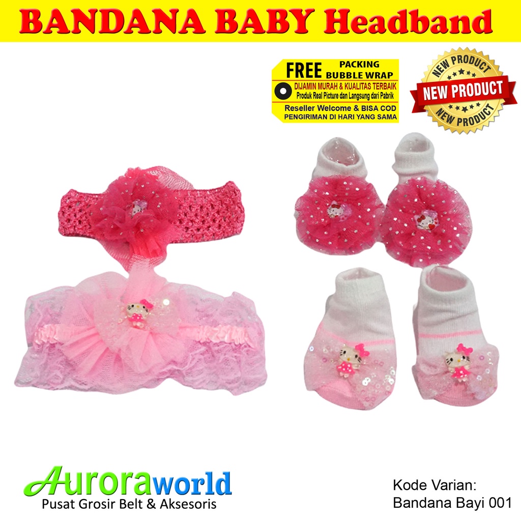 Auoraworld Baby Headband Bandana SET Bando Bayi + Kaos Kaki Bayi Premium Motif Hello Kitty Import Quality