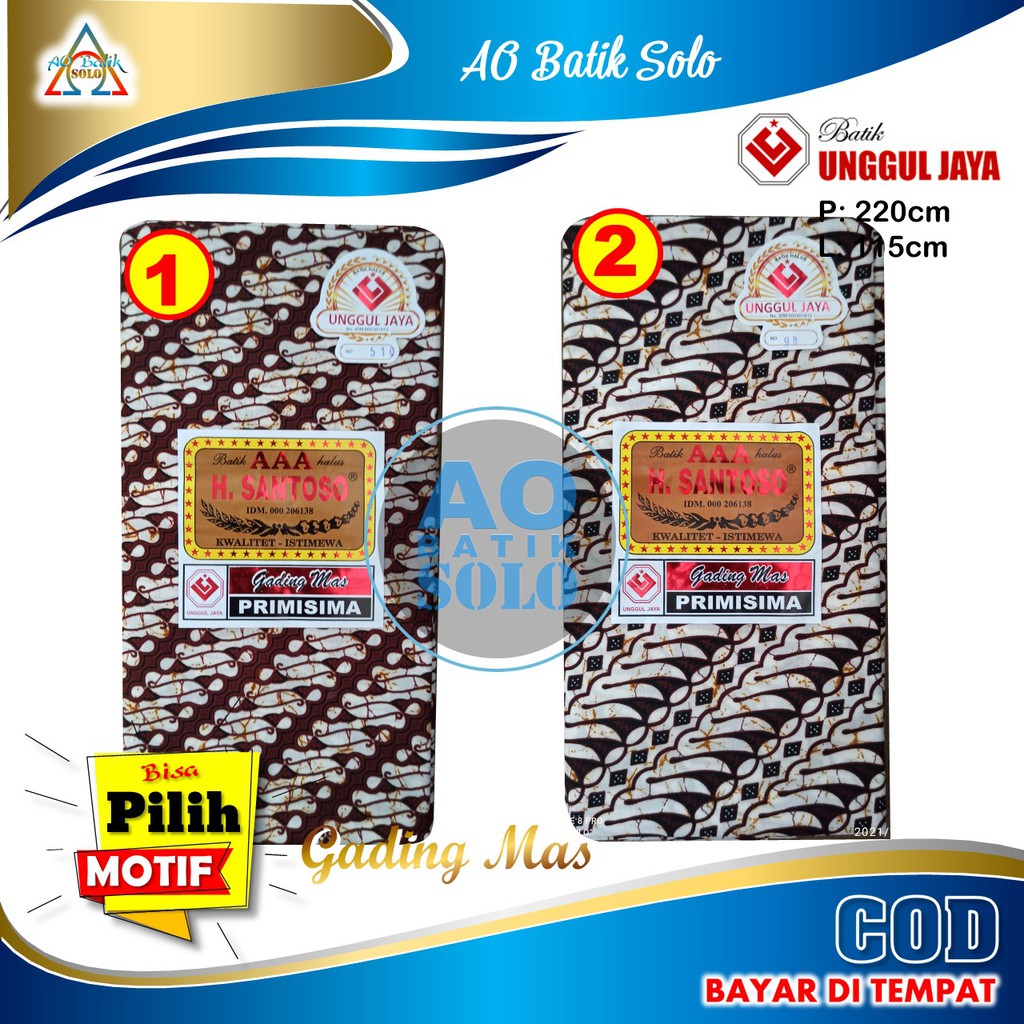 Kain Batik Jarik Kain Panjang H. Santoso AAA Unggul Jaya | Jarik Primisima, Motif Gading Mas