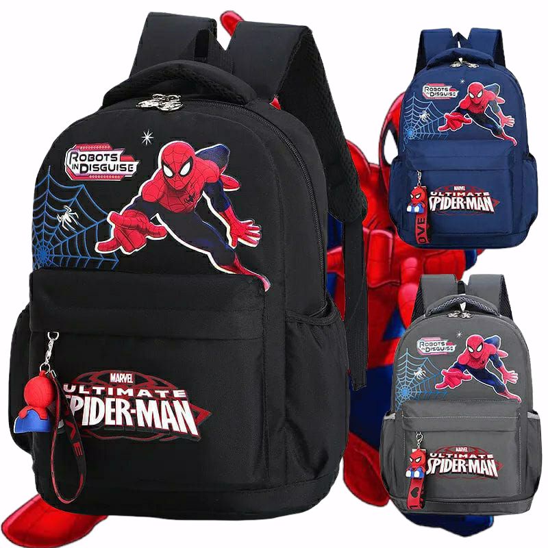 Tas Spider Laba Laba Ransel Anak TK SD Motif Superhero Hitam Biru Abu