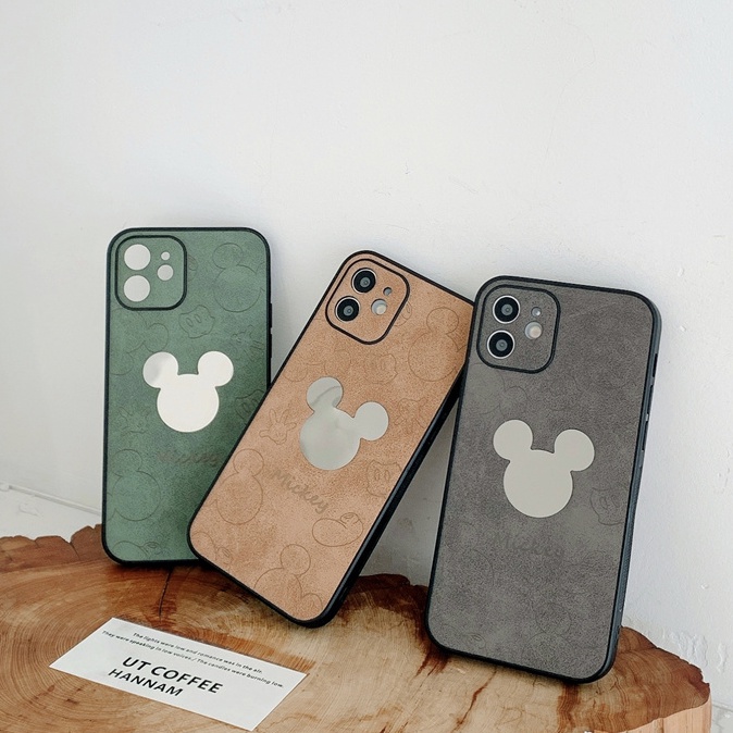 Leather mirror Mickey head case iphone 12 pro max 12mini 11pro max Xs max XR 7/8/se2020 7plus/8plus all-inclusive anti-fall protective cover casing iphone