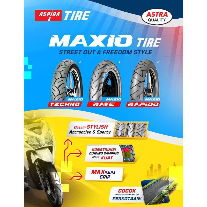 Paket Ban tubeless depan 80/90-14 &amp; belakang 90/90-14 Aspira Maxio tract For beat/Vario/Scoopy/X-ride