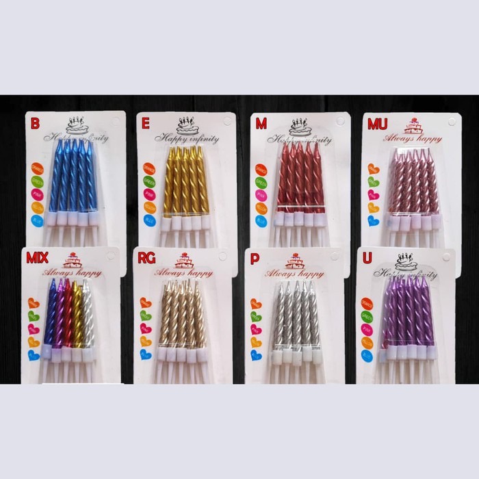 Lilin Ulang Tahun Spiral / Ulir Pendek Warna Metalik / Pastel isi 10 pcs - MKM