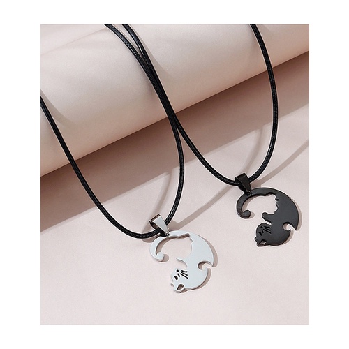 LRC Kalung Fashion Black+silver Color Cat Necklace Set Y65670